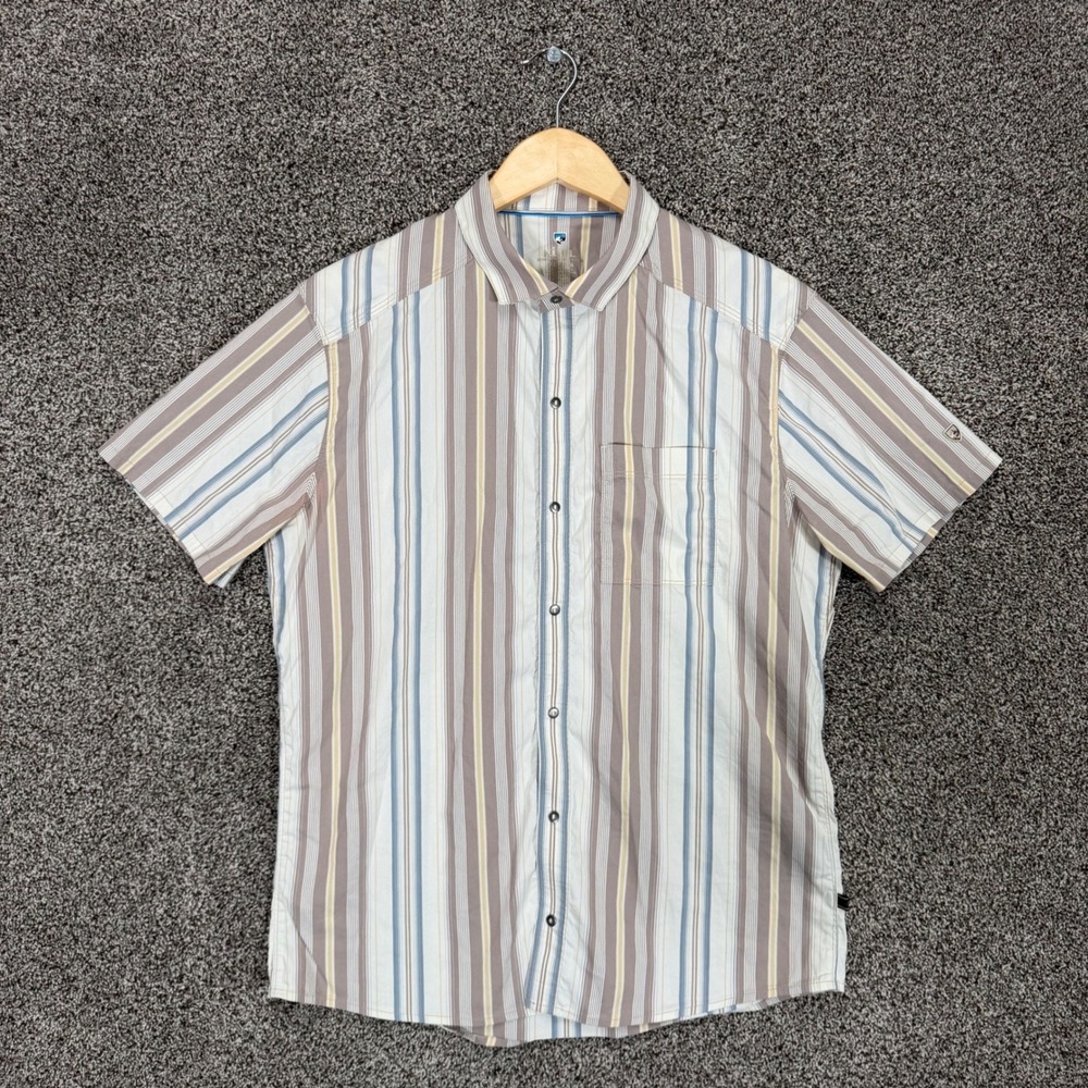 Kuhl Intriguer Shirt Mens M Striped Cotton Stretch Snap Button Hiking Outdoor
